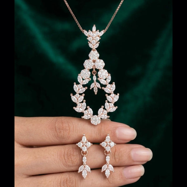 925 Sterling Silver CZ Pendant With Earring