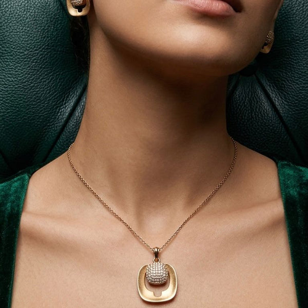 925 Sterling Silver Elegant Square Pendant with Earring
