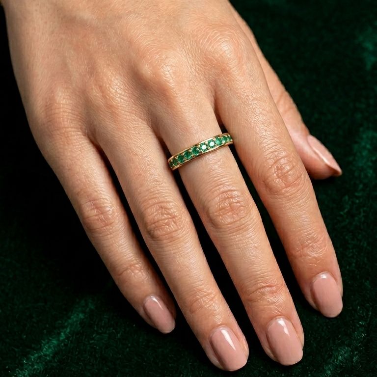 Buy 925 Sterling Silver Jewellery Gold Plated Emerald Stone Eternty Ring
