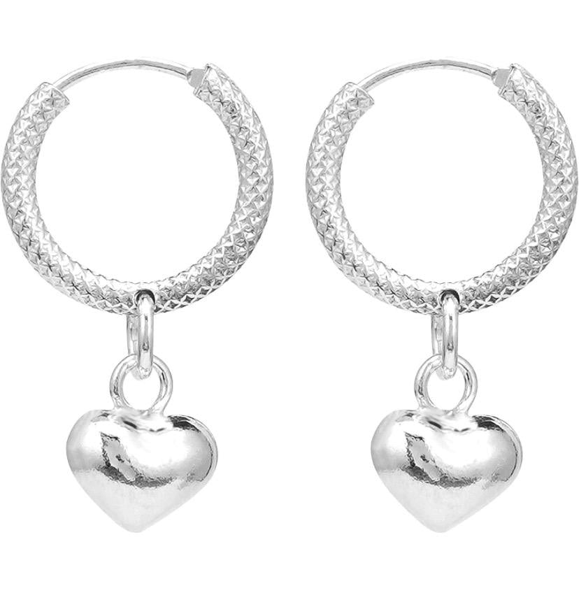 925 Sterling Silver Heart Drop Hoop