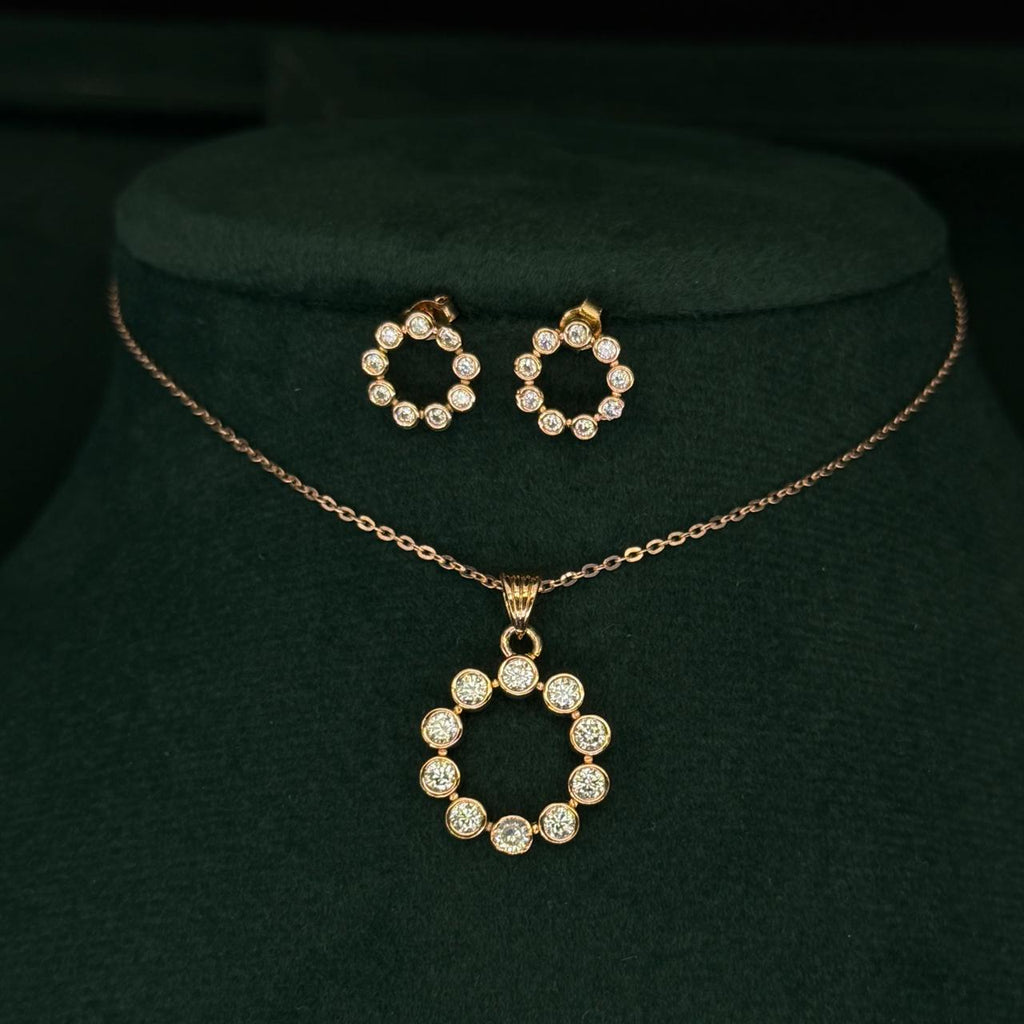 925 Silver Flower Round CZ Stones Pendant with Earring