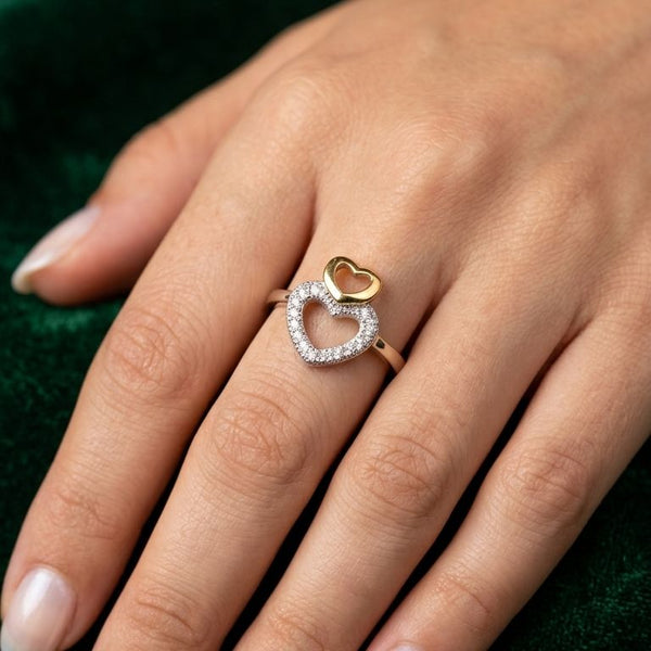 Buy Stylish Double Heart 925 Sterling Silver Ring