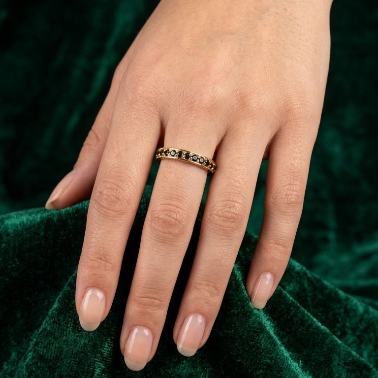 925 Sterling Silver Jewellery Black and Gold Eternity Ring
