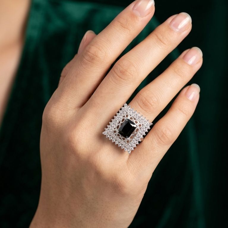 Buy 925 Sterling Silver Jewellery Black Onyx Corutai CZ Ring