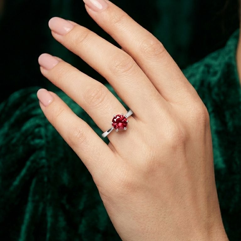 Buy Single Pointer Red Stone 925 Sterling Silver Ring