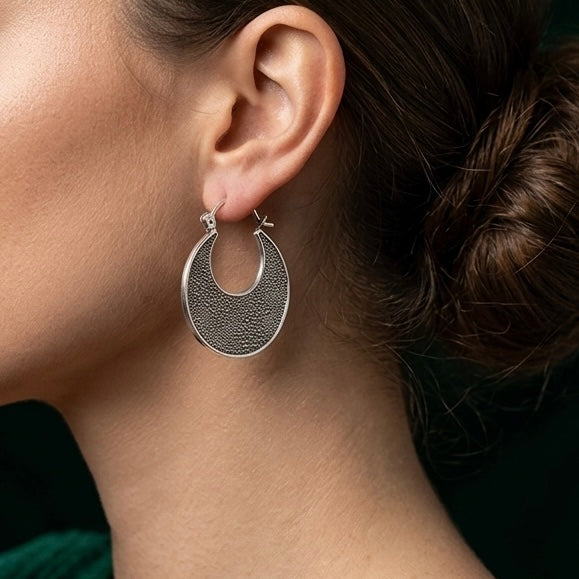 Oxidised Matte Hoop 925 Sterling Silver Earring