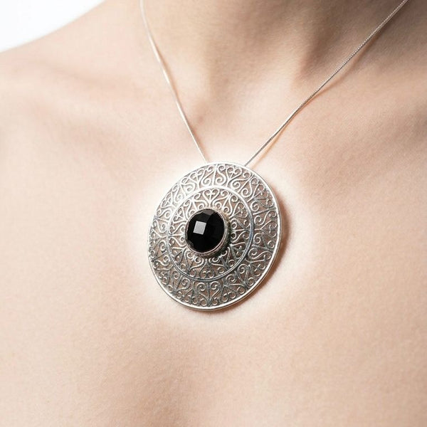 Buy 925 Sterling Silver Jewellery Black stone sphere shaped pendant for women