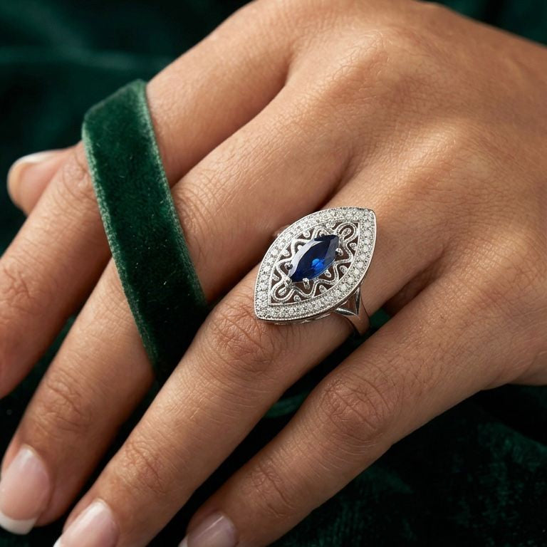 Buy Blue Sapphire Corutai CZ Ring 925 Sterling Silver jewellery