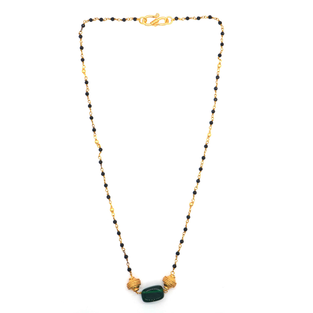 Buy Mangalsutra with Green Stone And Gold Beads 925 Sterling Silver jewellery