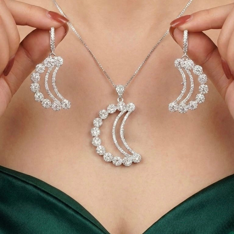 925 Sterling Silver Moon Pendant With Earring