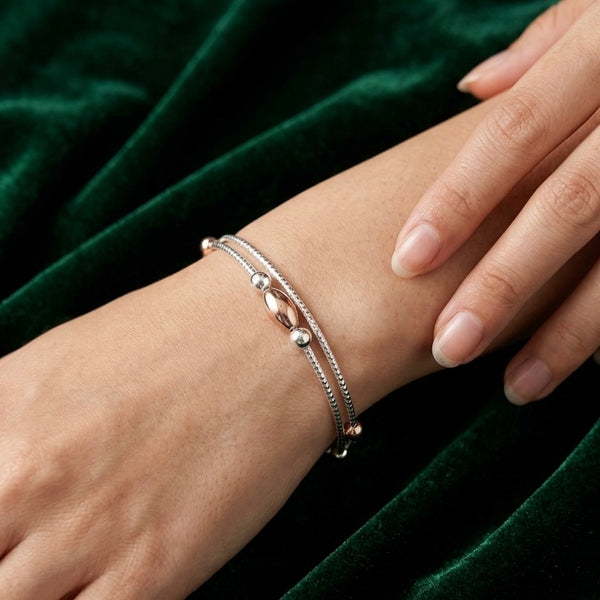 925 Sterling Silver Rose Gold Beaded Bracelet