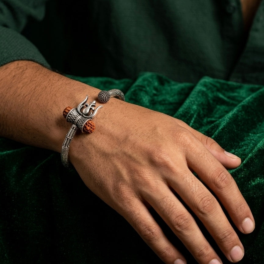 925 Sterling Silver Rudraksha Kada Bracelet