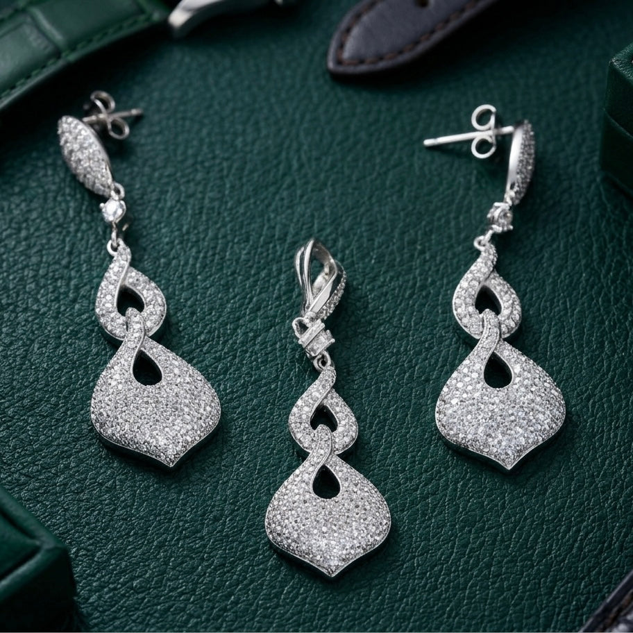 925 Sterling Silver jewellery Hanging Pendant With Earring for women
