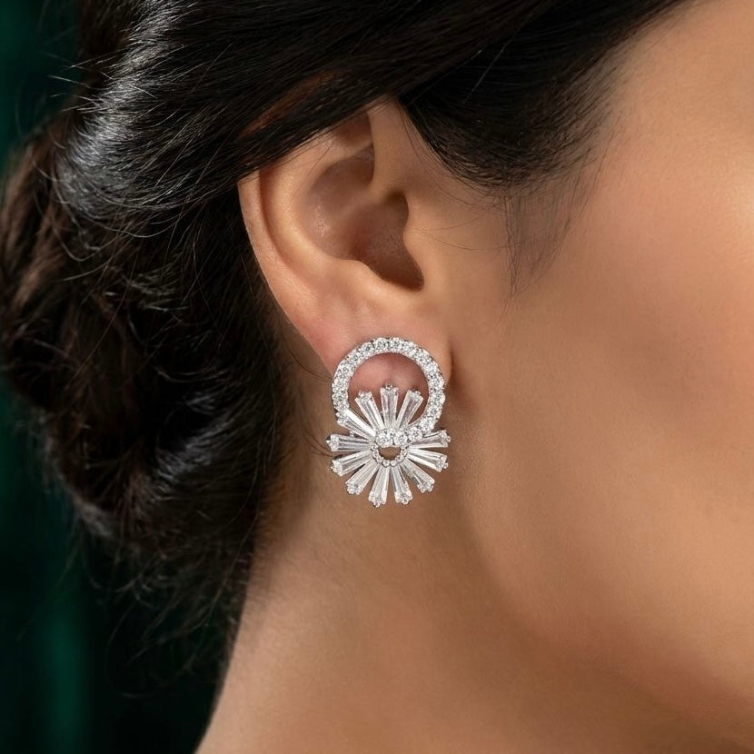 Flower Shaped Stud 925 Sterling Silver Jewellery