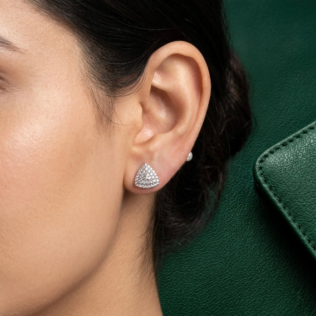 Triangular 925 Sterling Silver Studded Stud