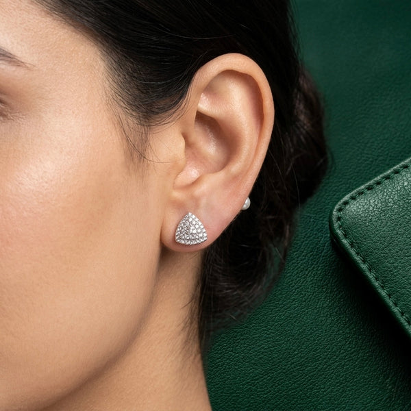Triangular 925 Sterling Silver Studded Stud