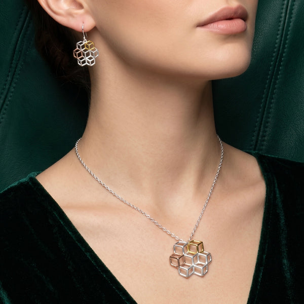 925 Sterling Silver Box Necklace with Earring