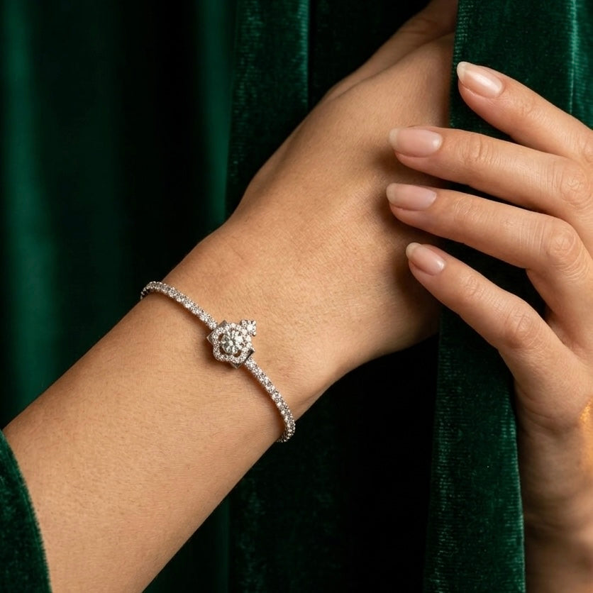 Oval Studded 925 Sterling Silver Bracelet