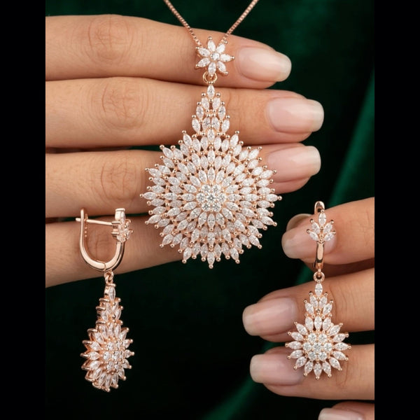 925 Silver Sunflower Pendant With Earring