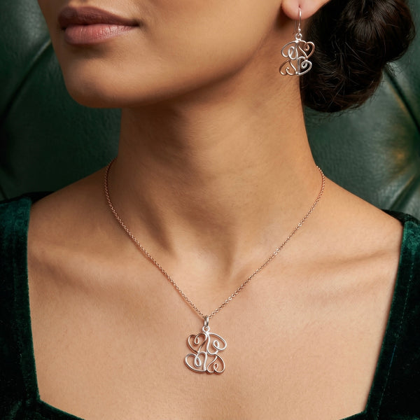 925 Sterling Silver 4 Heart Necklace with Earrings