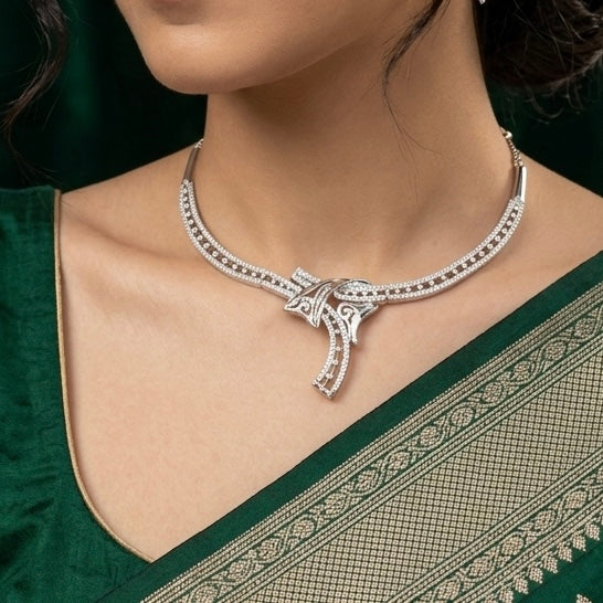 925 Sterling Silver Jewellery Beaded CZ Necklace With Earrings