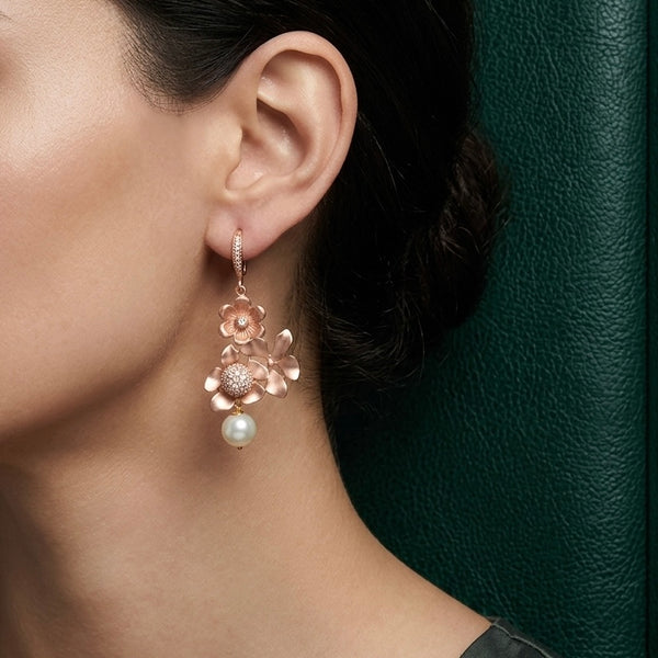 925 Sterling Silver Rose Gold Pearl Earring
