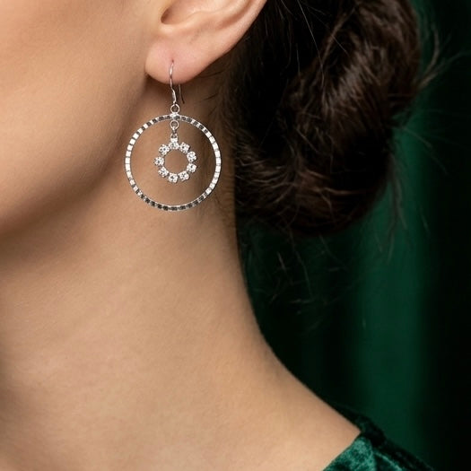 925 Sterling Silver CZ Double Hoop Earring for women