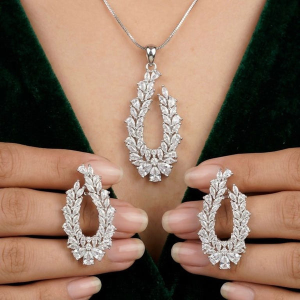 925 Sterling Silver Designer Pendant With Earring