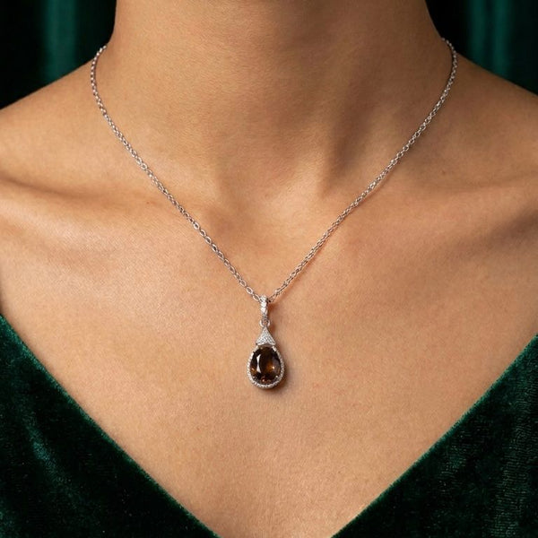 925 Sterling Silver Brown Stone Chain Pendant