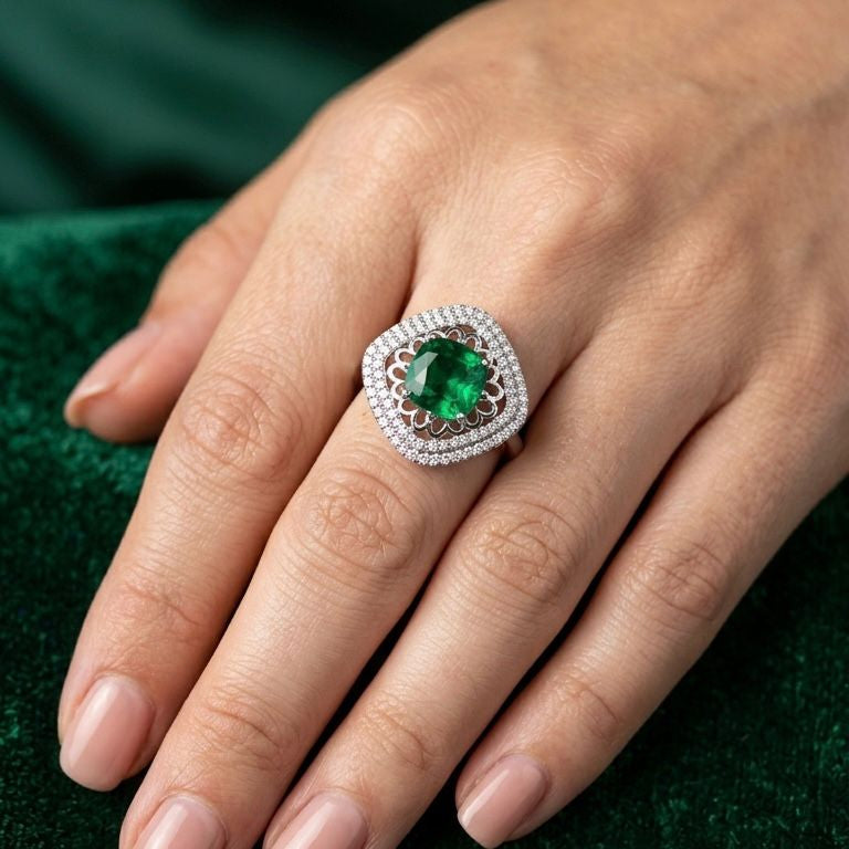 Buy 925 Sterling Silver jewellery Emerald Stone Ring for women