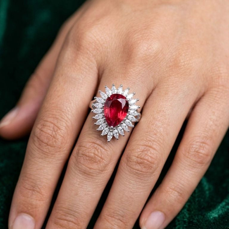 Buy Marquise CZ Ruby 925 Sterling Silver jewellery Ring