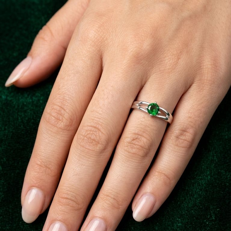 Buy Rhodium Emerald 925 Sterling Silver Ring