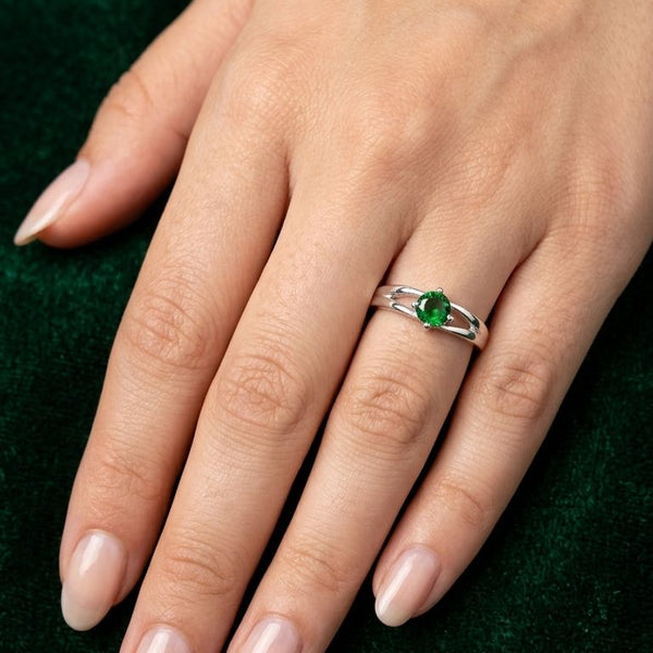Buy Rhodium Emerald 925 Sterling Silver Ring