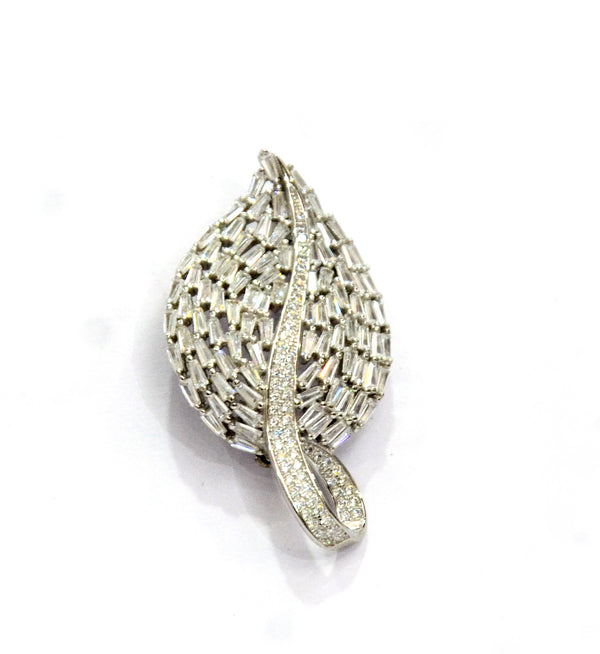 Silver  Leaf Shape CZ  Brooch - Auriann