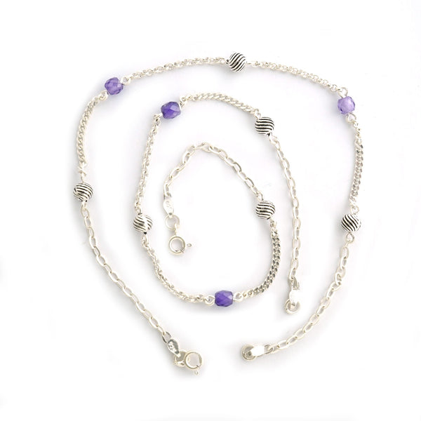 925 Sterling Silver Designer Purple Stone Anklet