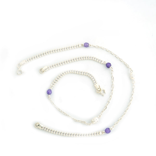 Buy 925 Sterling Silver Purple Stone Anklet