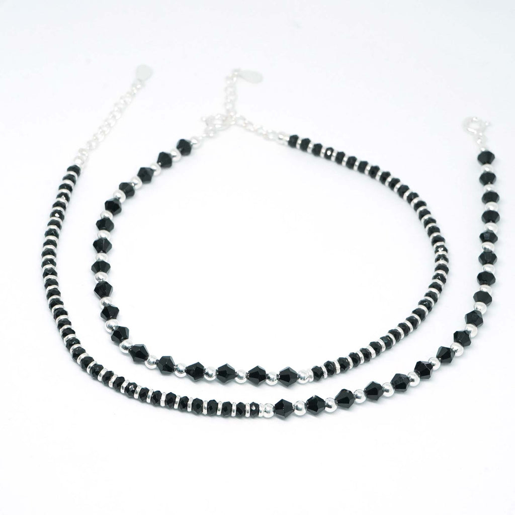 Buy 925 Sterling Silver with Black Crystal Nazariya Anklet