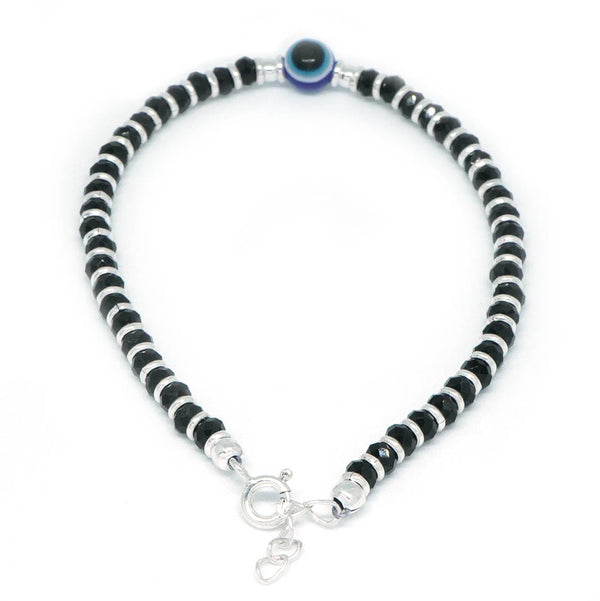 Buy 925 Sterling Silver jewellery Evil Eye Nazariya Bracelet with Black Beads