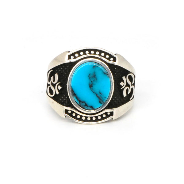 Buy Men's Om Ring with Blue Stone 925 Sterling Silver jewellery