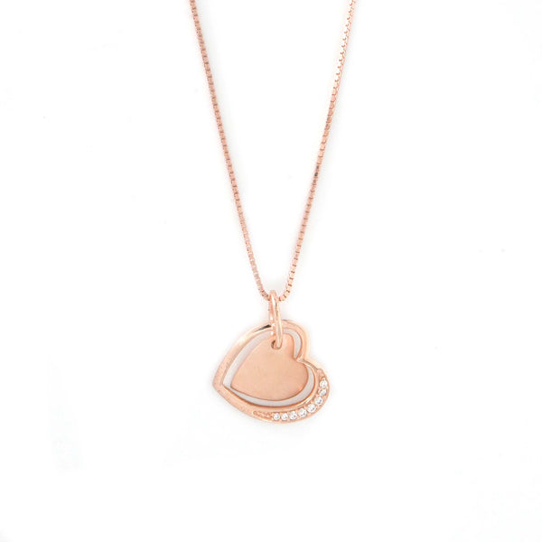 Buy 925 Sterling Silver jewellery Double Heart Rose Gold Chain Pendant for women