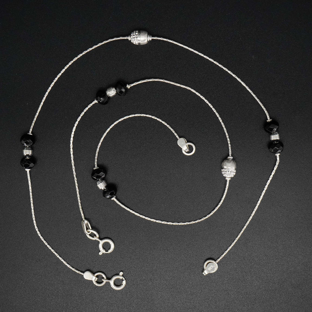 925 Sterling Silver Black Beads Charm Anklet