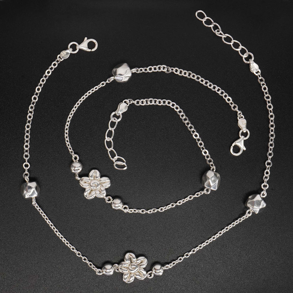 Buy 925 Sterling Silver Jewellery Flower Charm Anklet