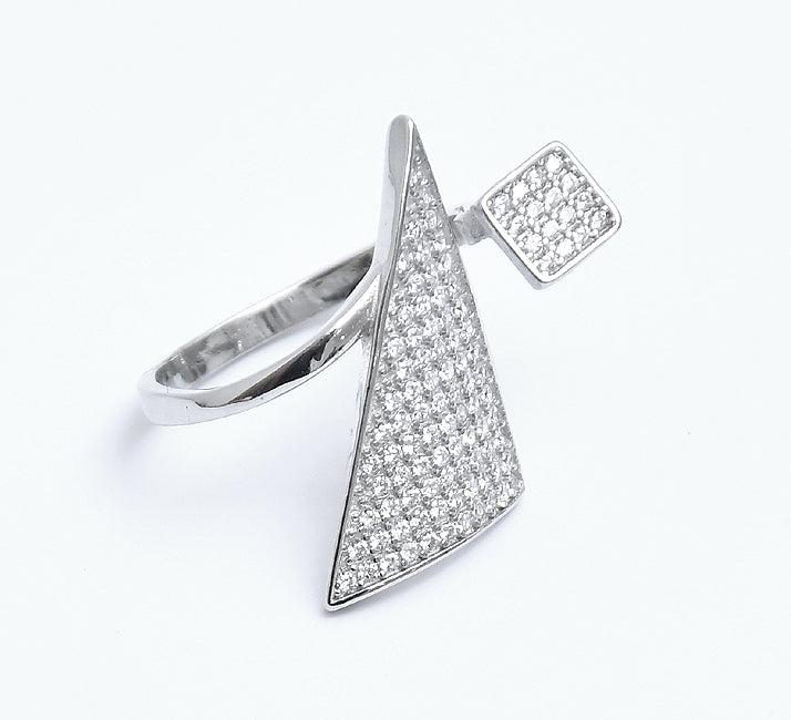 Sterling Silver Cubic Zirconia Triangular Adjustable Open Ring - Auriann