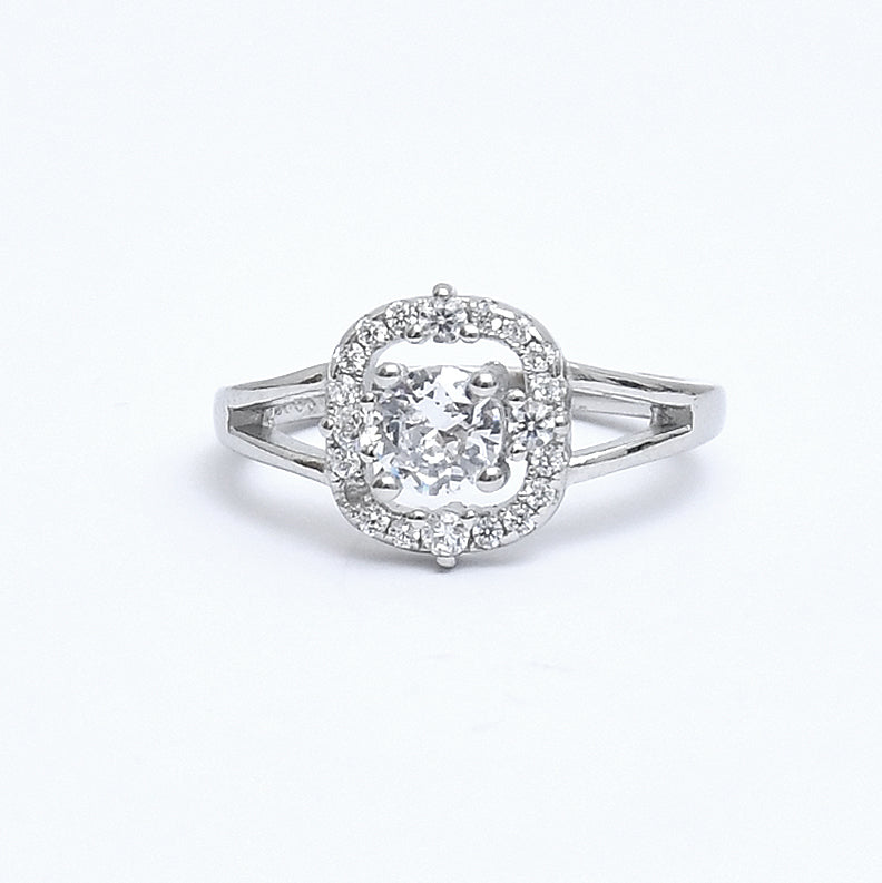 Sterling Silver Cushion Shaped Solitaire Halo Ring - Auriann