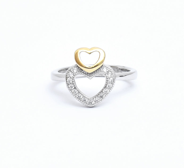 Sterling Silver Stylish Double Heart Ring - Auriann