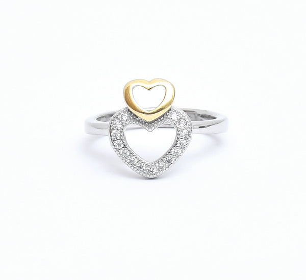 Sterling Silver Stylish Double Heart Ring - Auriann