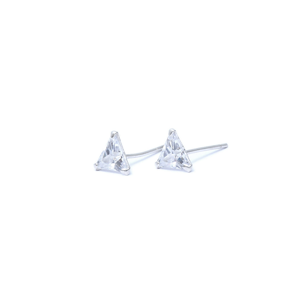 Sterling Silver Triangular Silver CZ Stud - Auriann