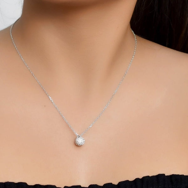 Sterling Silver Crystal Ball Shape Pendant With Chain - Auriann