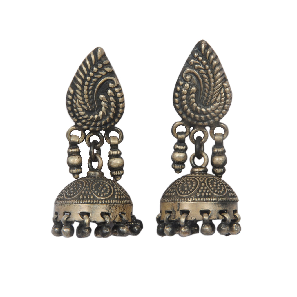 RITI- 925 Sterling Silver Oxidised Antique Rajasthani Jhumka