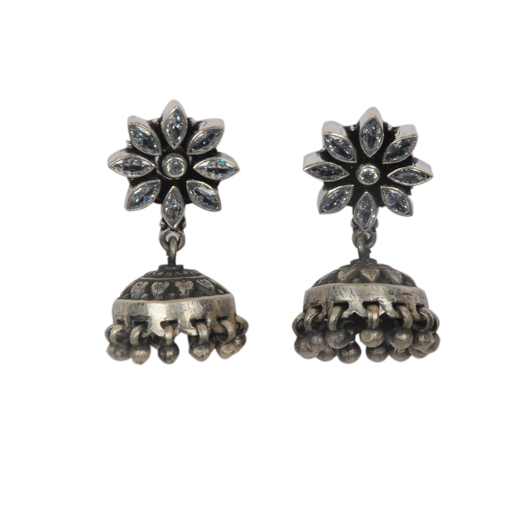 RITI- 925 Sterling Silver Oxidised Antique Cut Stone Jhumka